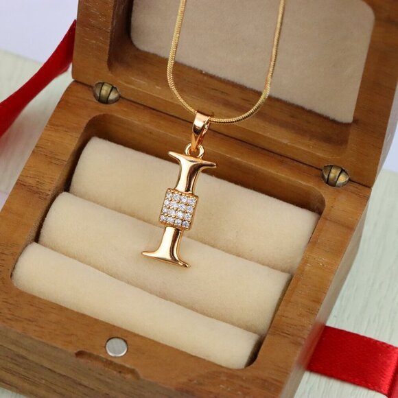 "Rose Gold I Alphabet Pendant with Crystal Accent for Women, XPPT1420 - Picture 8 of 13